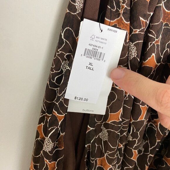 Banana Republic Floral Halter Style Midi Dress Women XL Tall Rustic Brown Belted - Picture 9 of 11